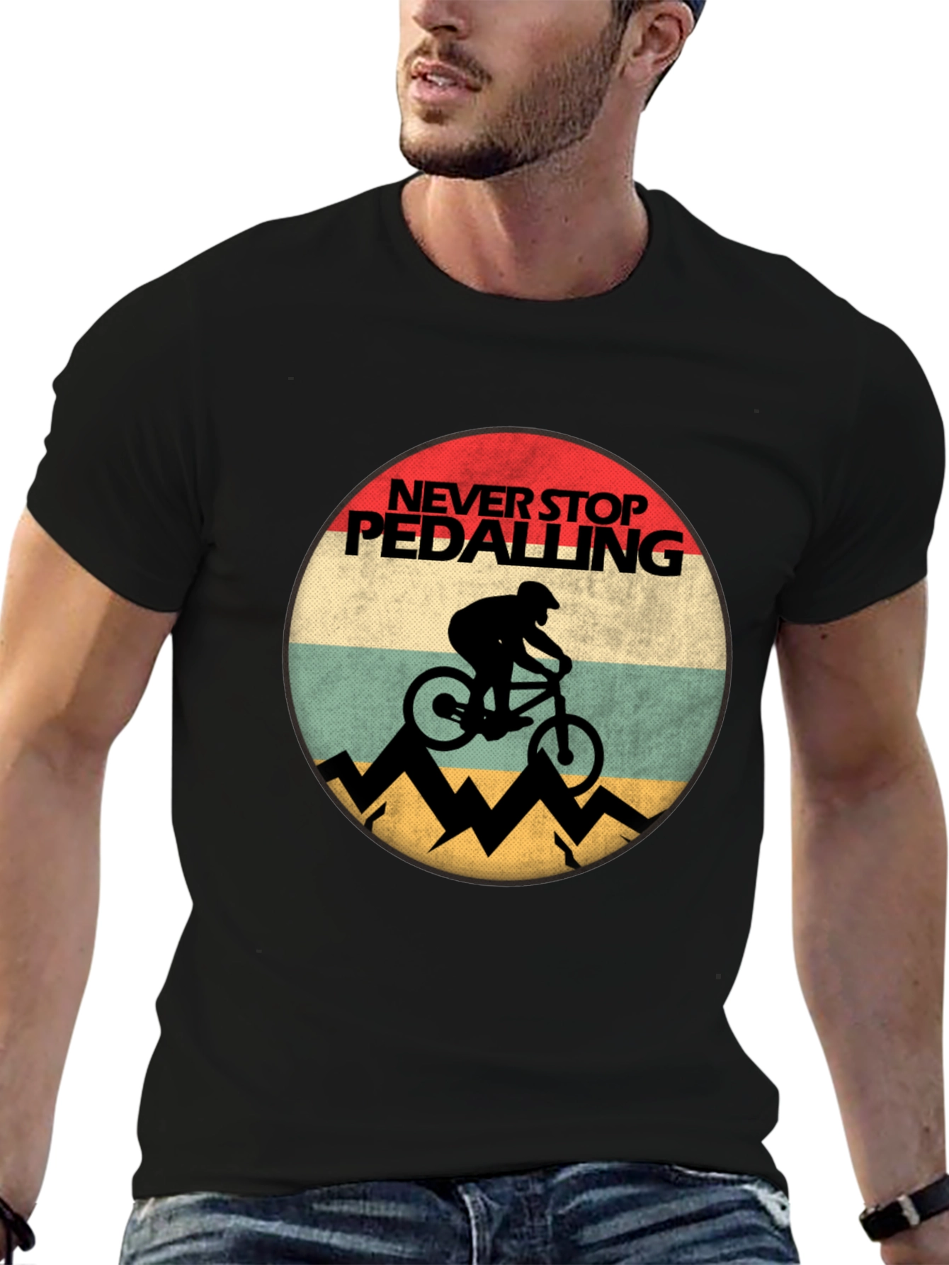 Never Stop Pedalling Mens Graphic Tee