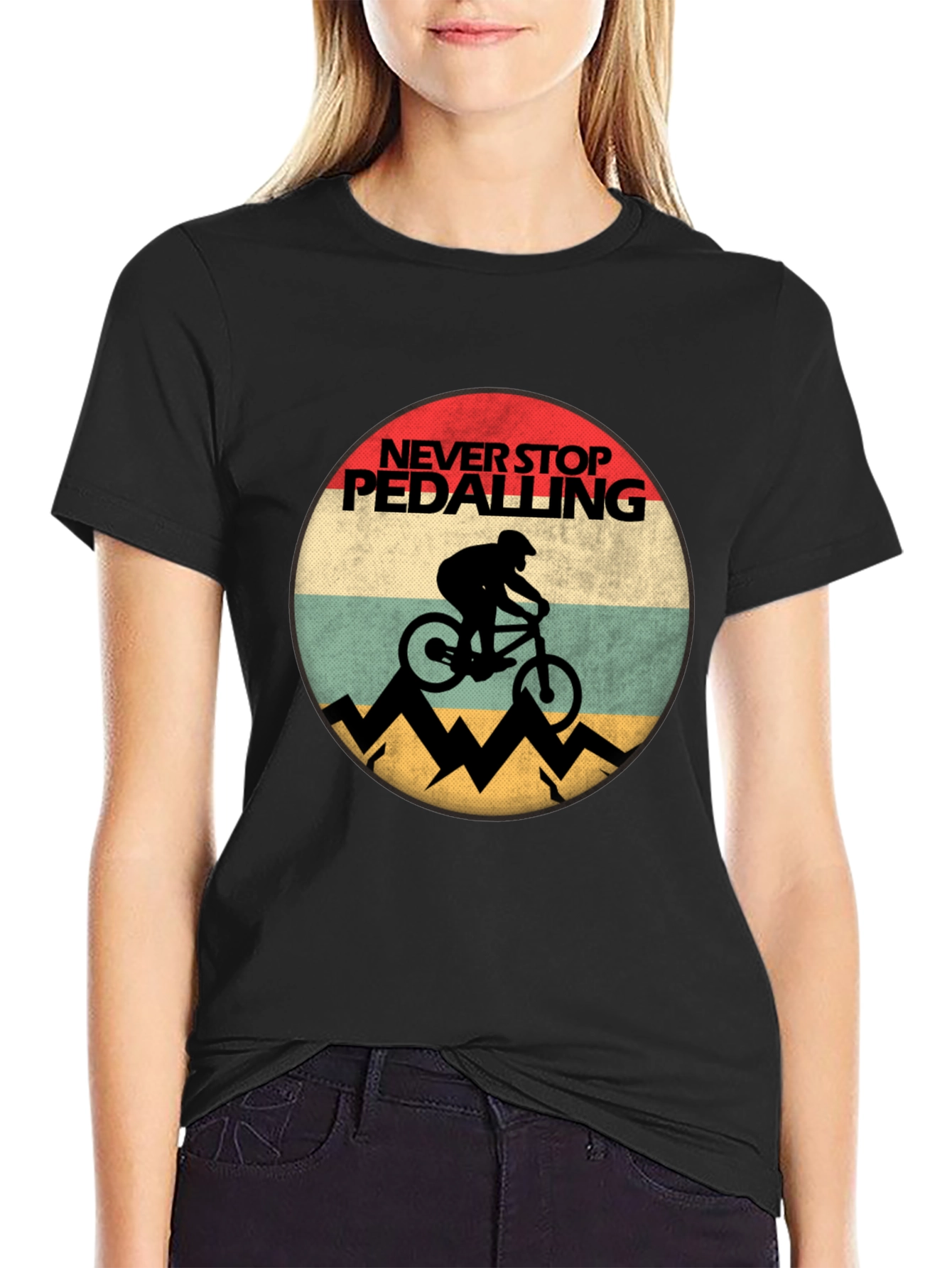 Never Stop Pedalling Mens Graphic Tee