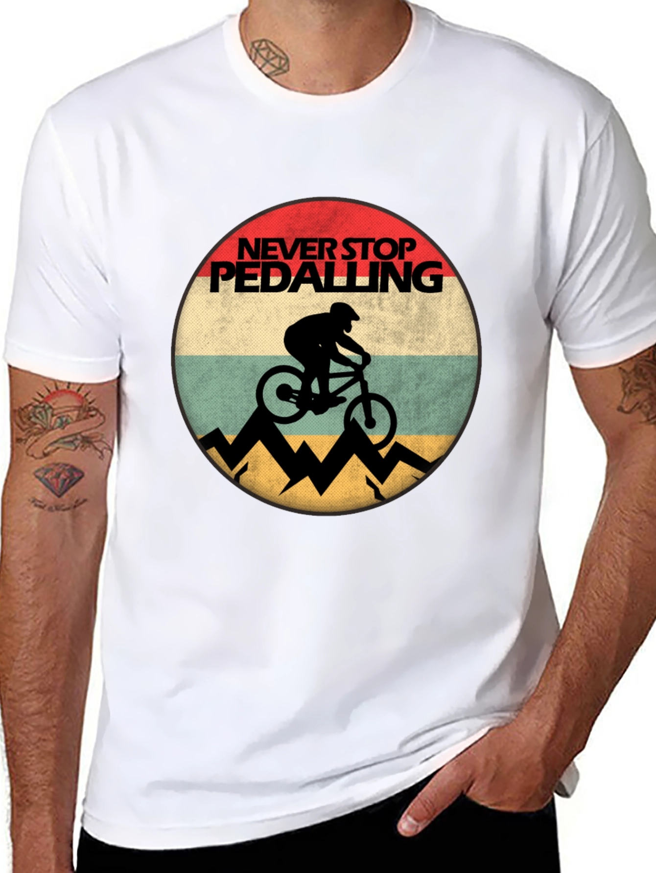 Never Stop Pedalling Mens Graphic Tee