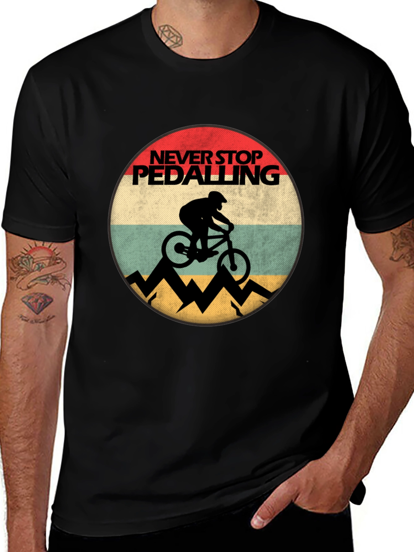 Never Stop Pedalling Mens Graphic Tee