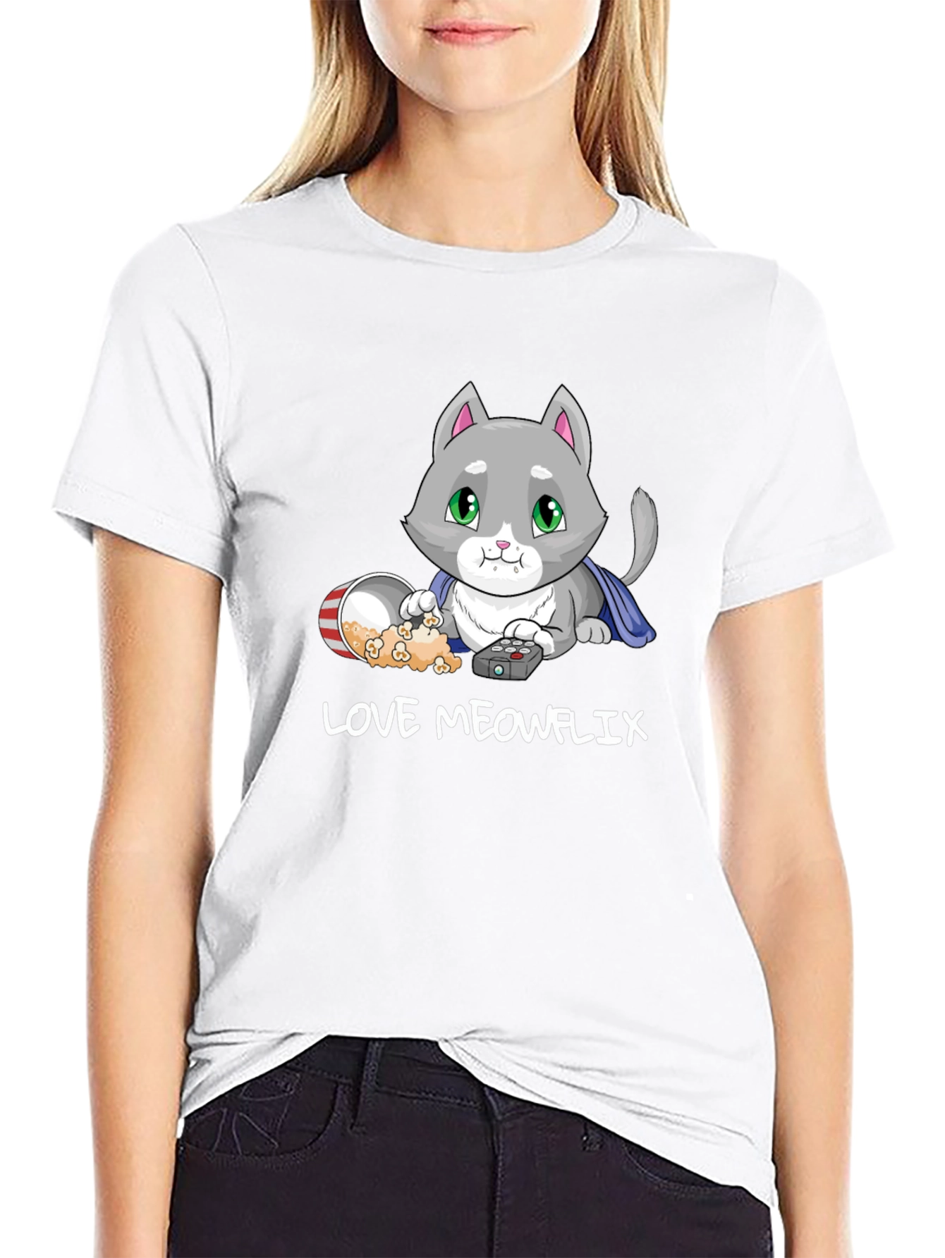 Love Meowflix Black T-Shirt - Cat Lover Tee