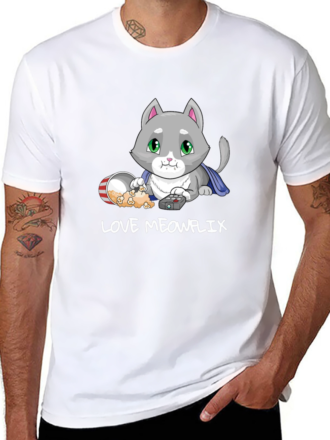 Love Meowflix Black T-Shirt - Cat Lover Tee