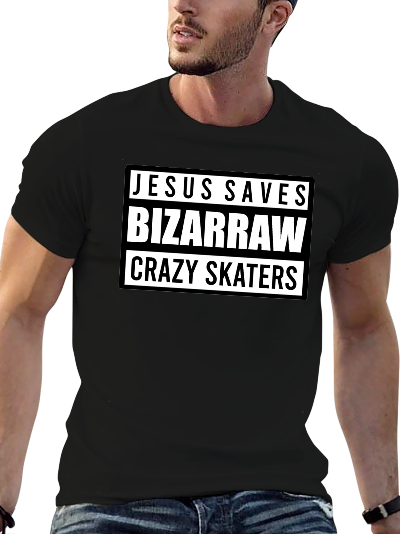 Jesus Saves Bizarraw Crazy Skaters Black T-Shirt