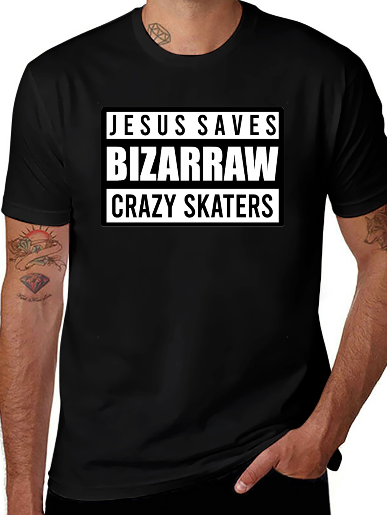 Jesus Saves Bizarraw Crazy Skaters Black T-Shirt