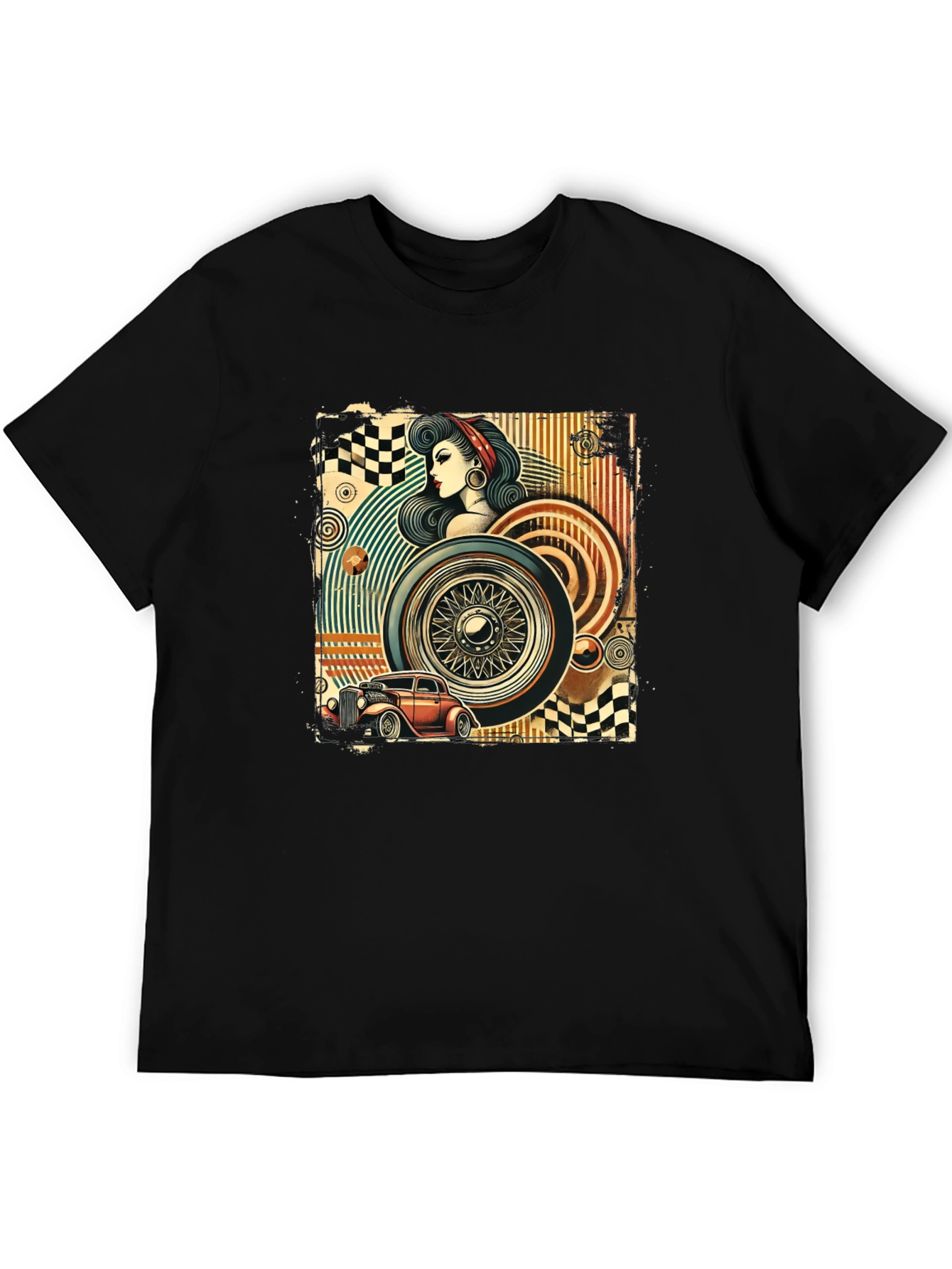 Retro Car & Pin-Up Graphic T-Shirt