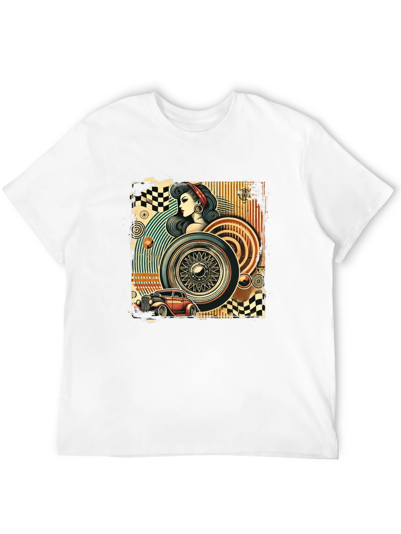 Retro Car & Pin-Up Graphic T-Shirt