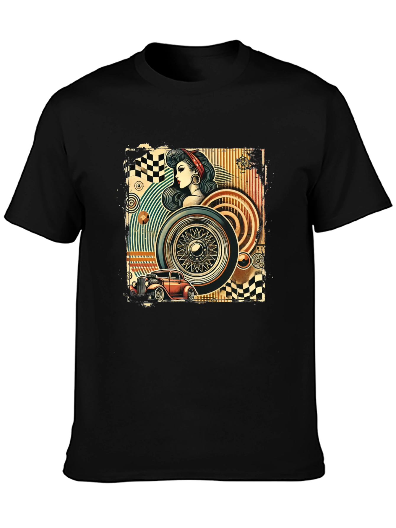 Retro Car & Pin-Up Graphic T-Shirt