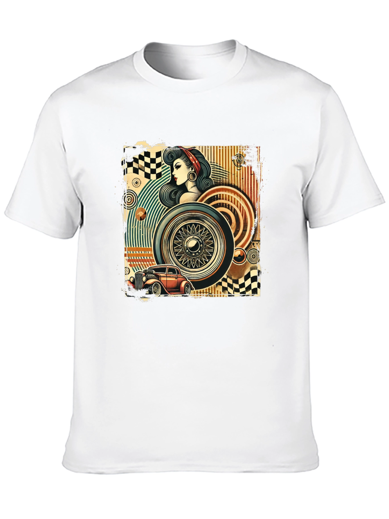 Retro Car & Pin-Up Graphic T-Shirt