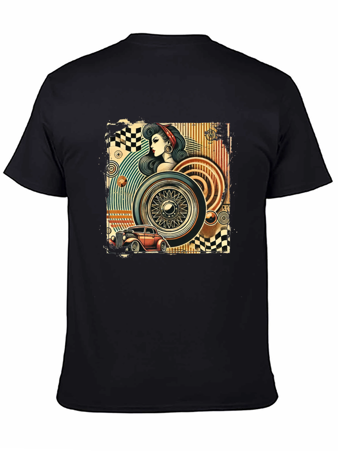 Retro Car & Pin-Up Graphic T-Shirt