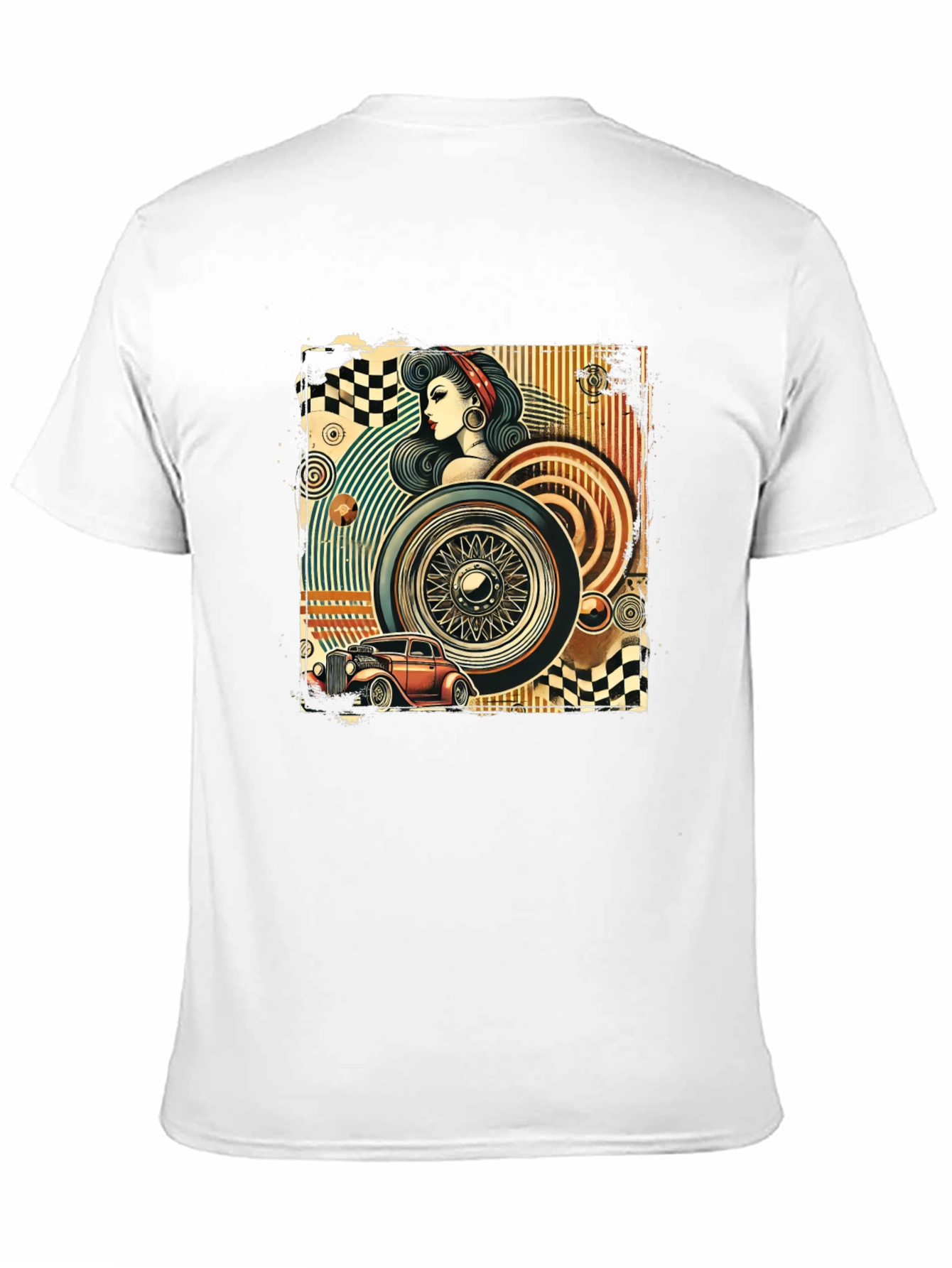 Retro Car & Pin-Up Graphic T-Shirt