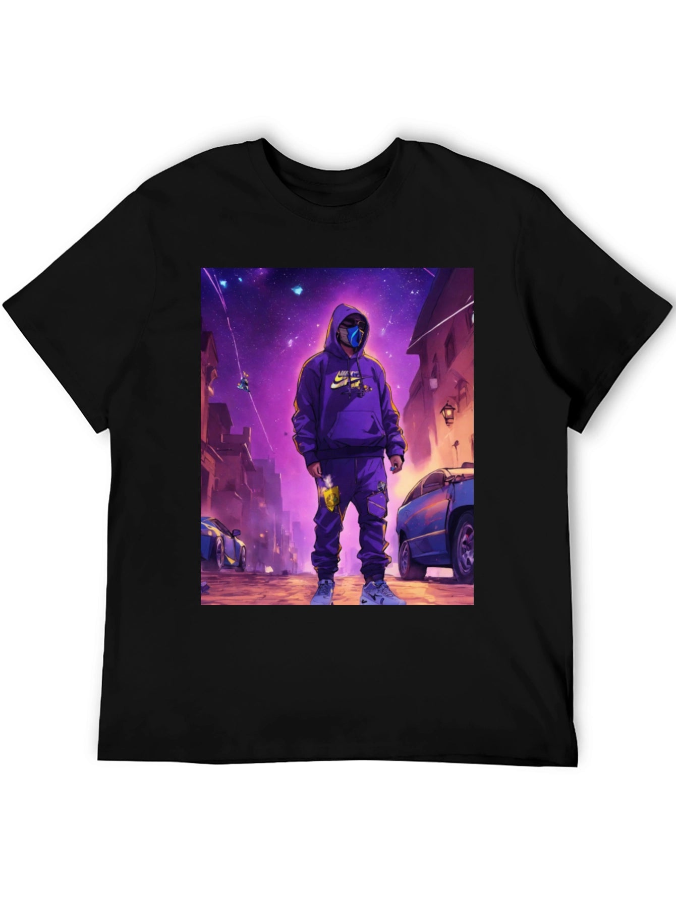 Black T-Shirt with Urban Galaxy Graphic