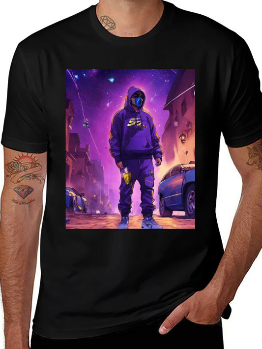 Black T-Shirt with Urban Galaxy Graphic
