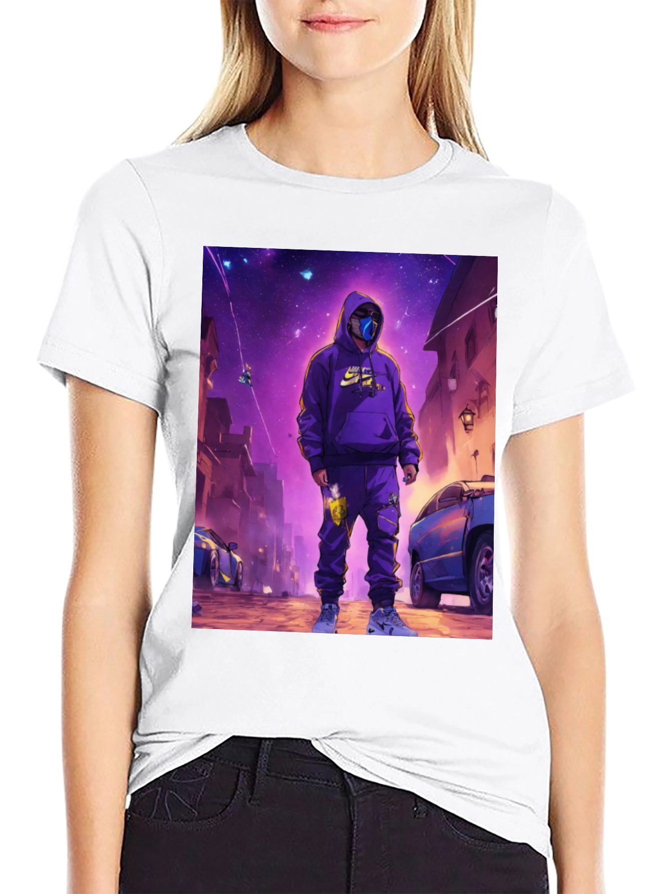 Black T-Shirt with Urban Galaxy Graphic