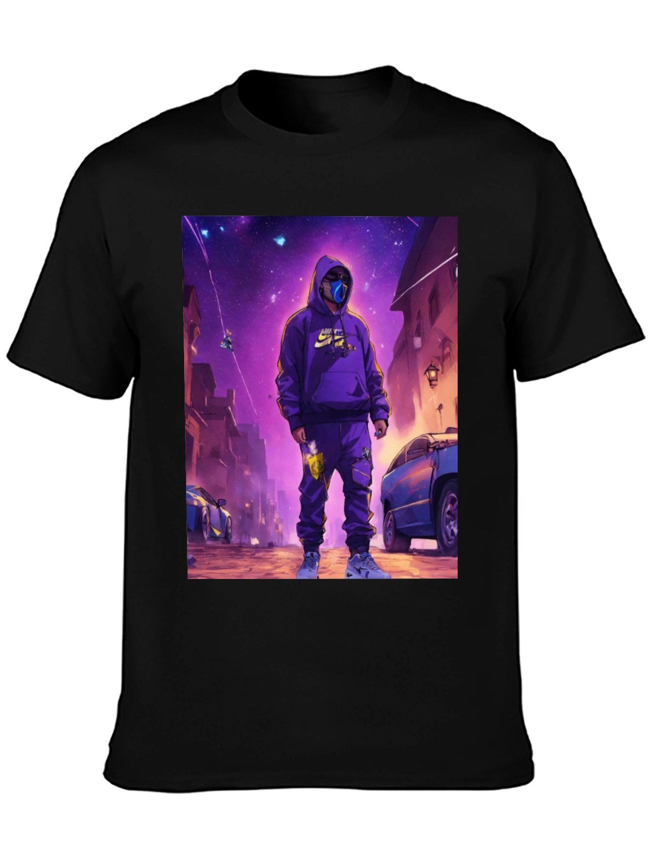 Black T-Shirt with Urban Galaxy Graphic
