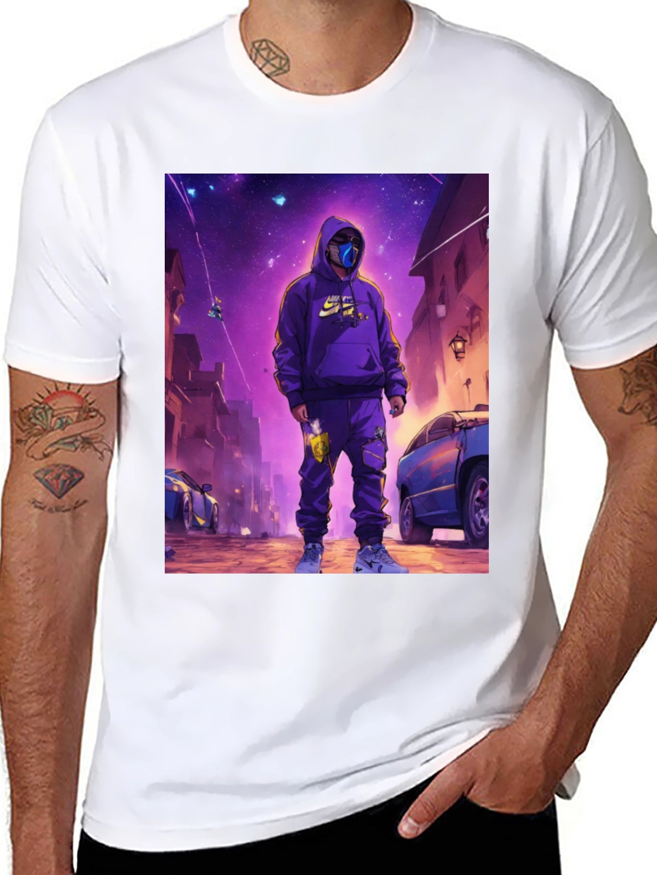 Black T-Shirt with Urban Galaxy Graphic