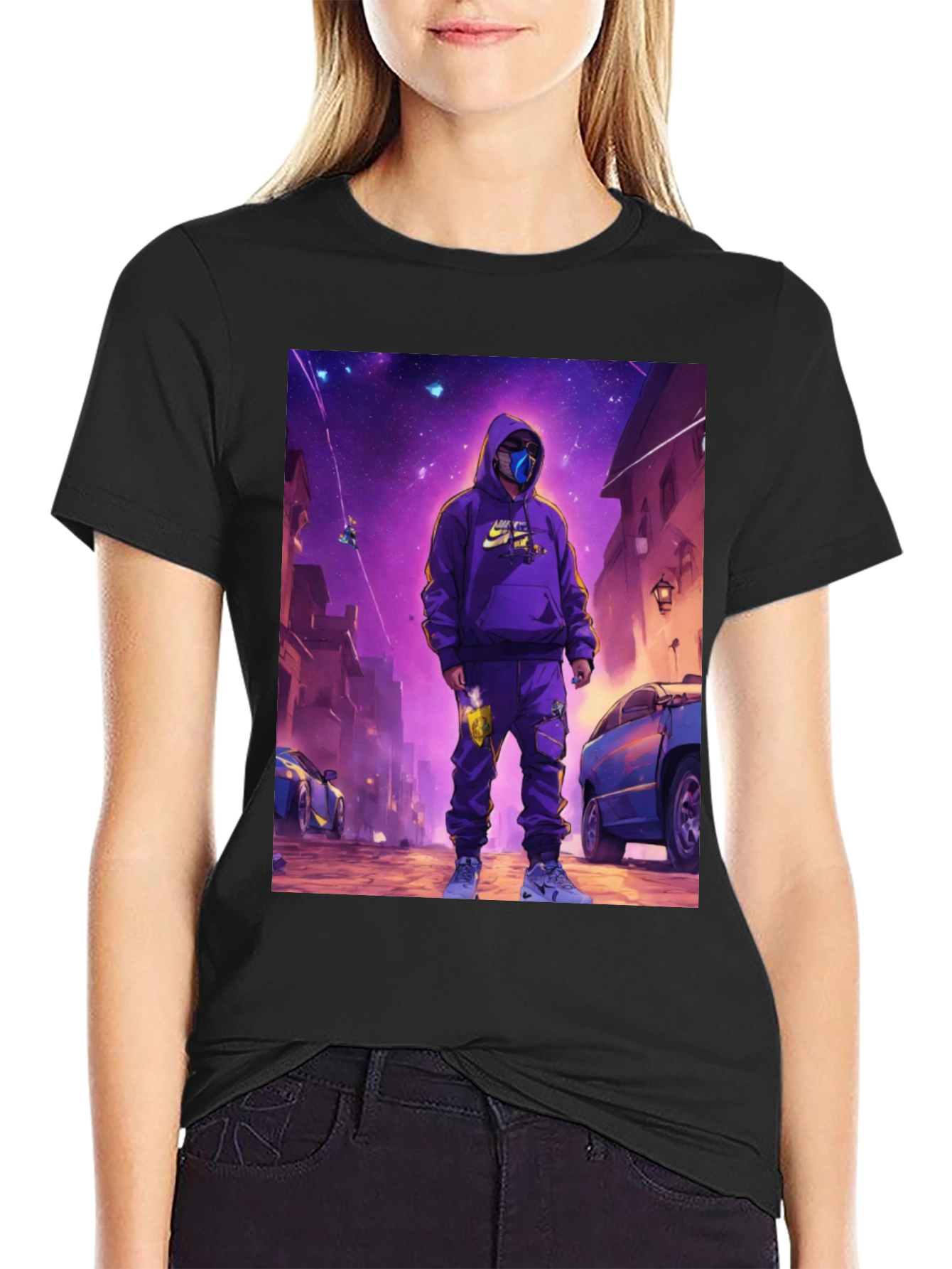 Black T-Shirt with Urban Galaxy Graphic