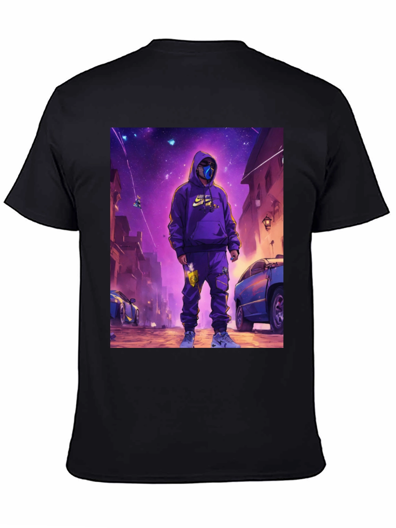 Black T-Shirt with Urban Galaxy Graphic