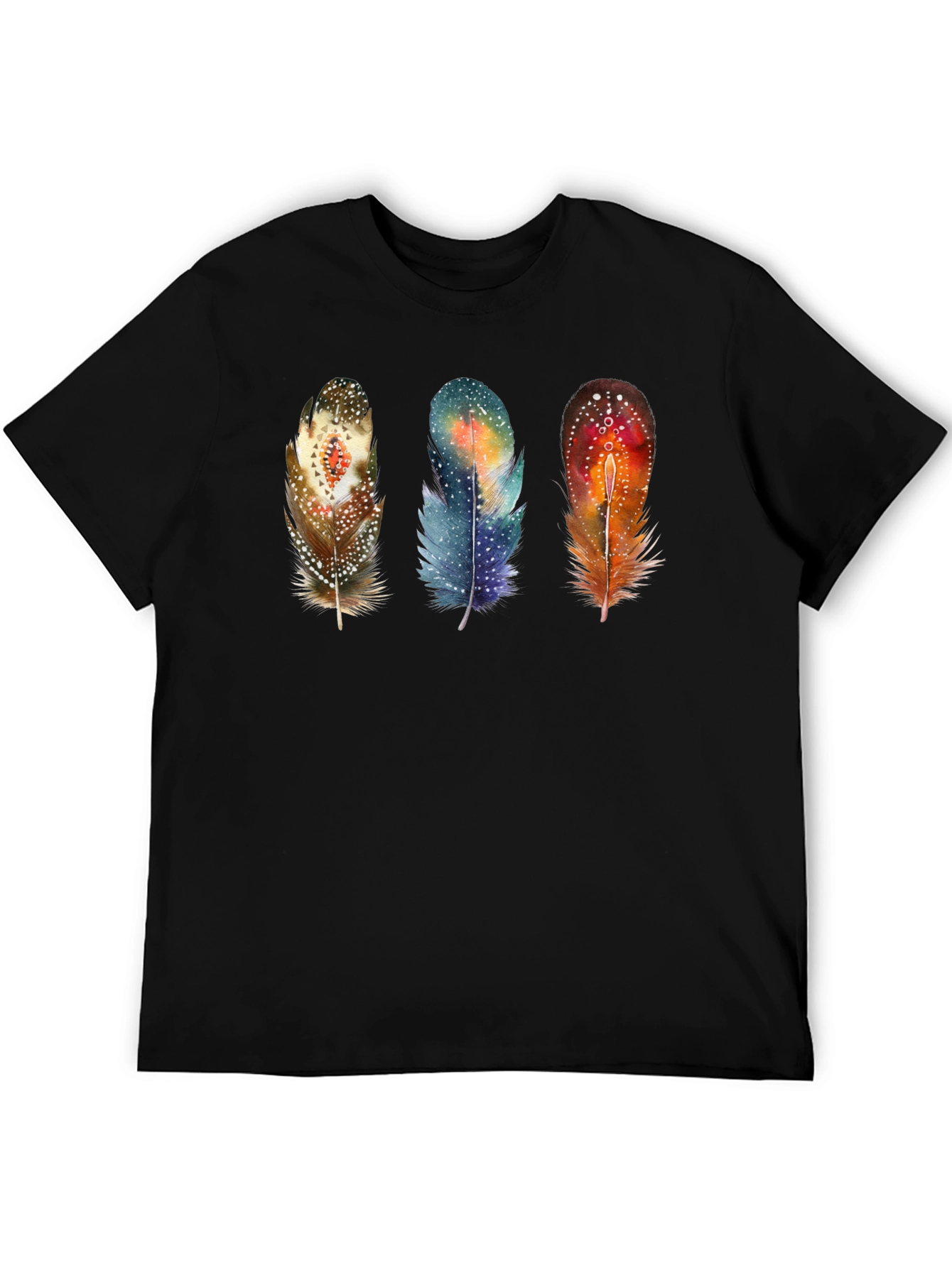 Feather Trio Graphic T-Shirt - Unique Artistic Design