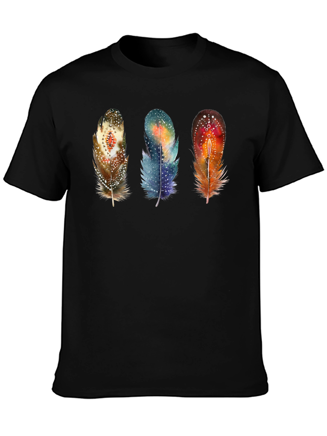 Feather Trio Graphic T-Shirt - Unique Artistic Design