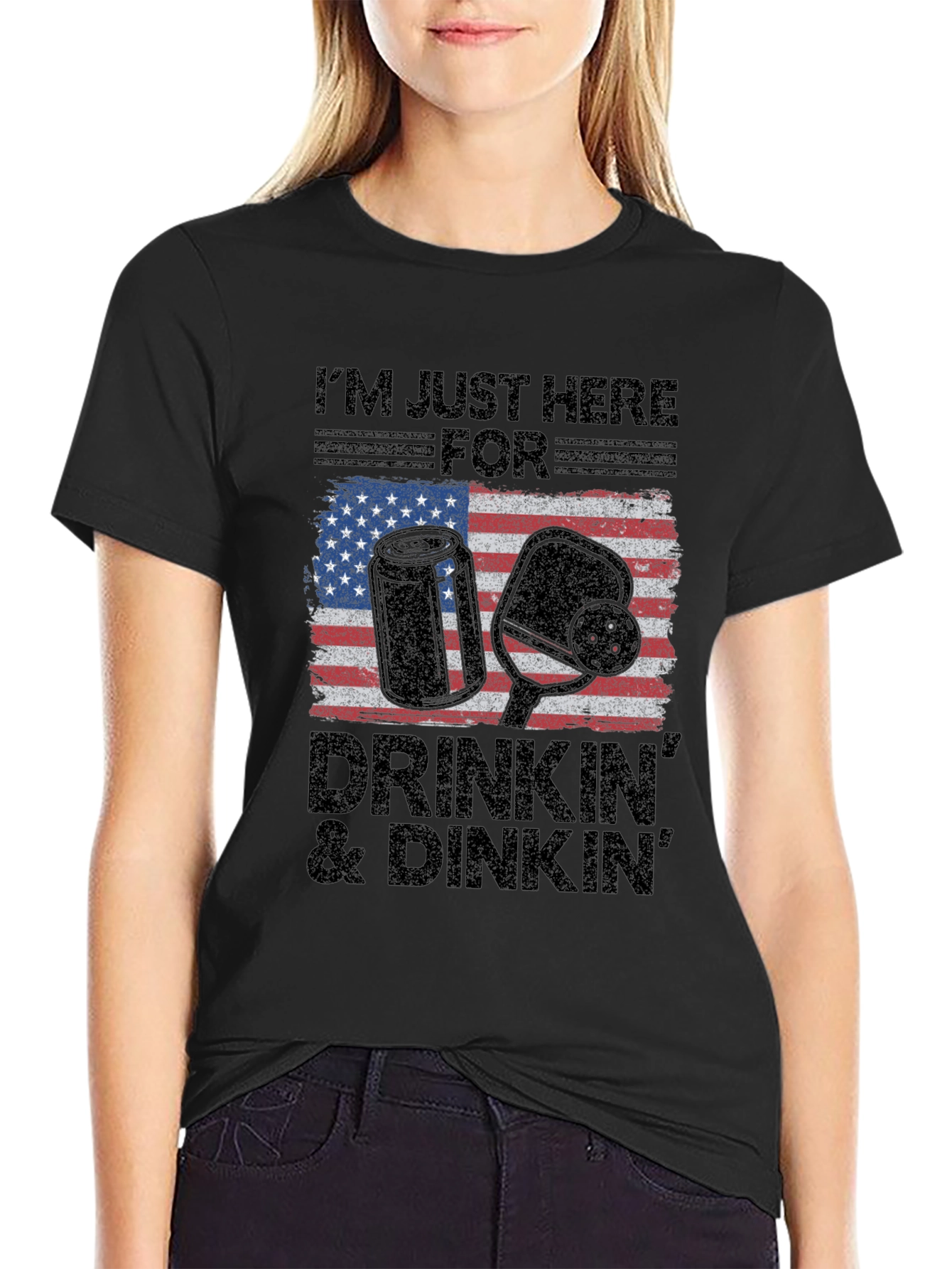Drinkin & Dinkn T-Shirt - American Flag Pickleball Tee