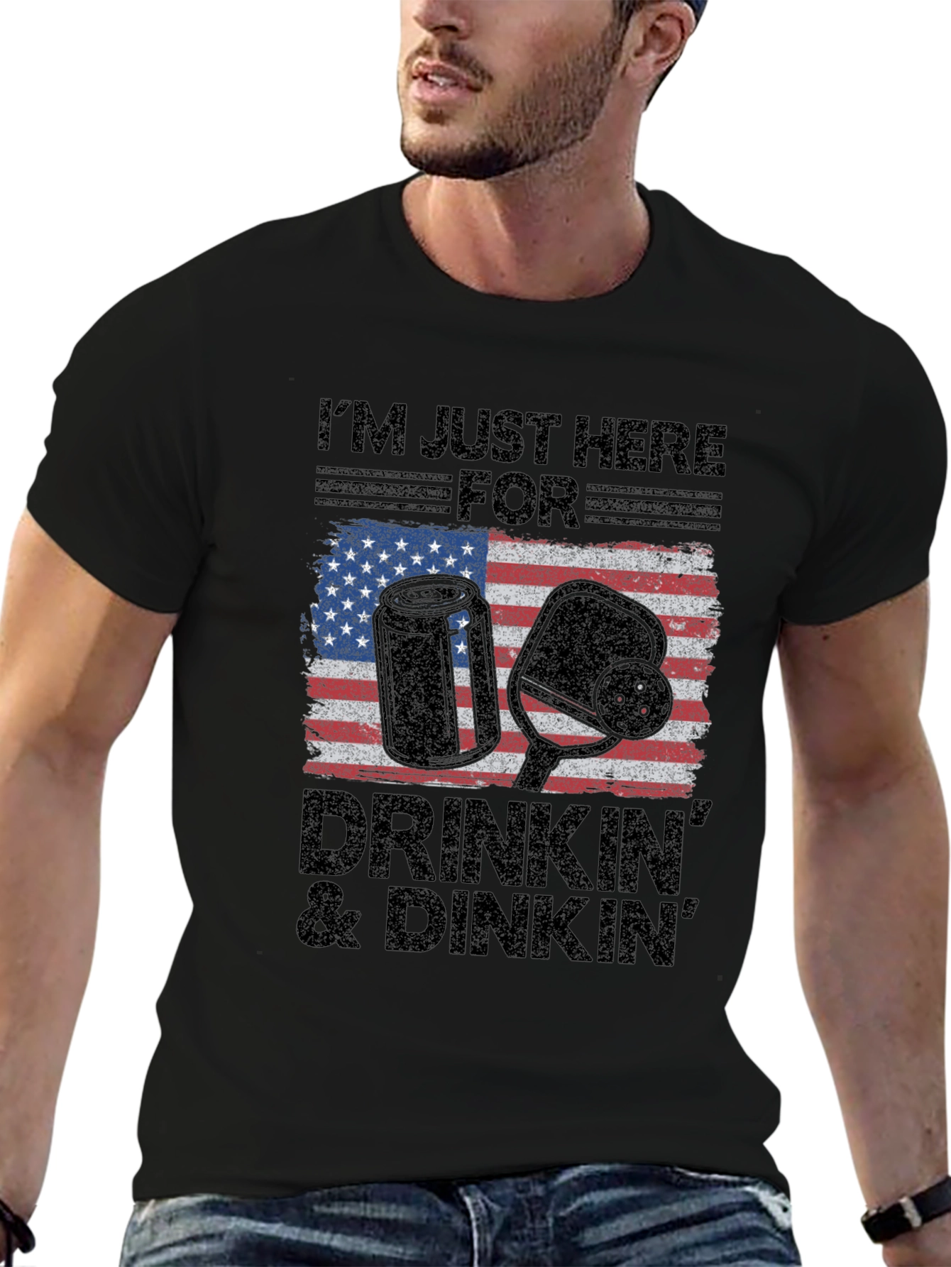 Drinkin & Dinkn T-Shirt - American Flag Pickleball Tee