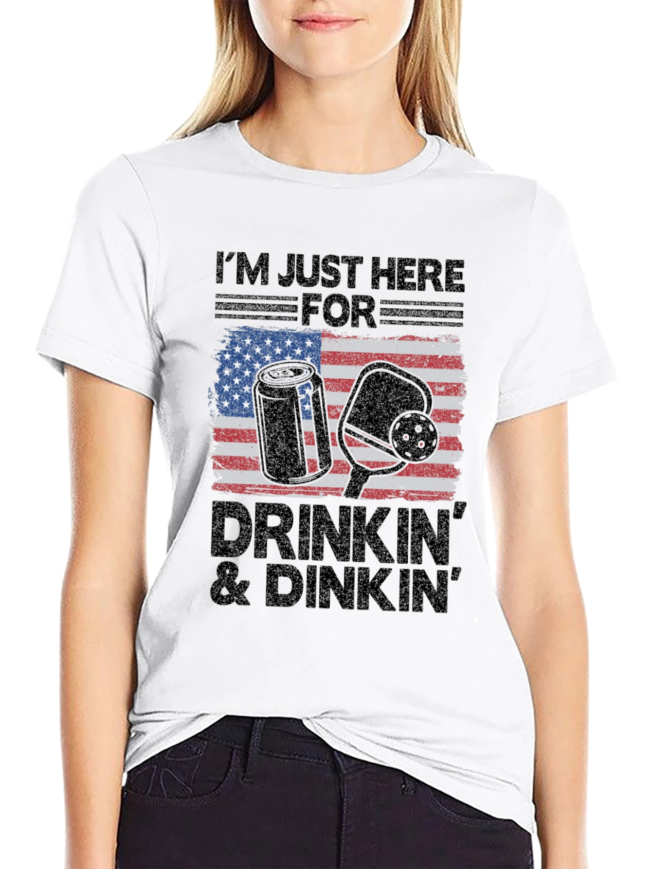 Drinkin & Dinkn T-Shirt - American Flag Pickleball Tee