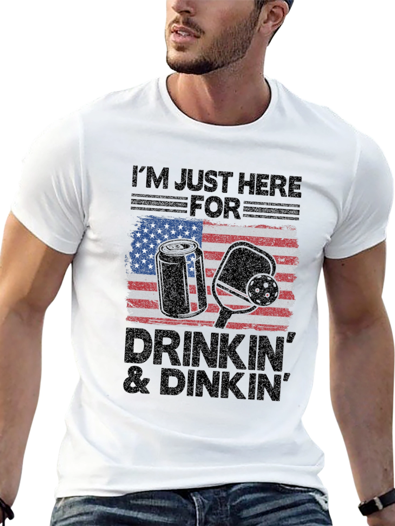 Drinkin & Dinkn T-Shirt - American Flag Pickleball Tee