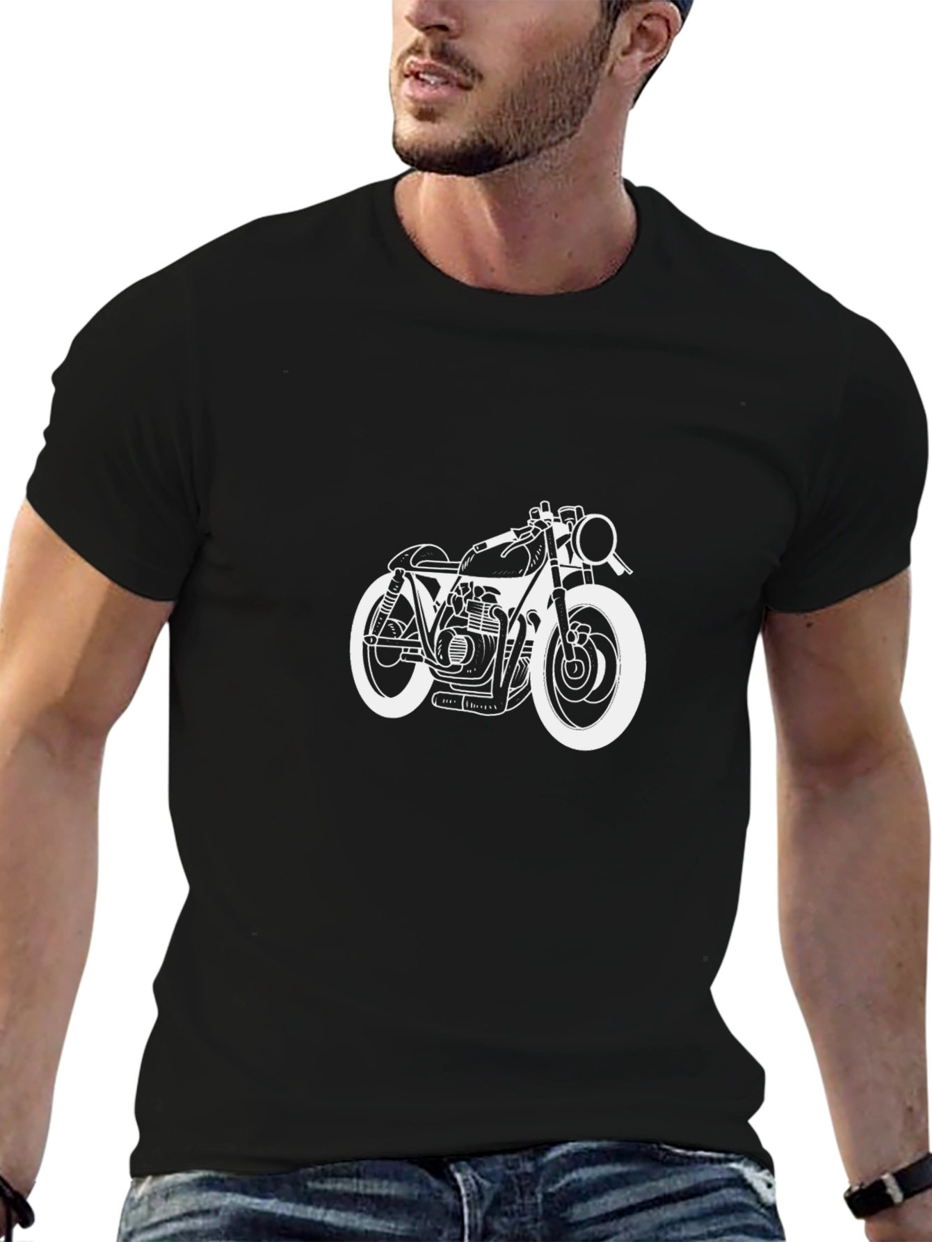 Motorcycle Graphic Tee - Black Cotton T-Shirt
