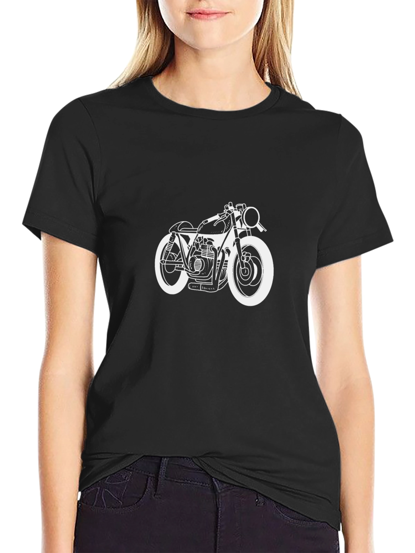 Motorcycle Graphic Tee - Black Cotton T-Shirt