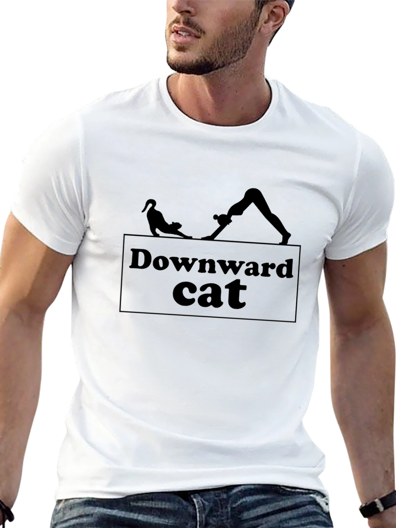 Downward Cat Yoga Black T-Shirt
