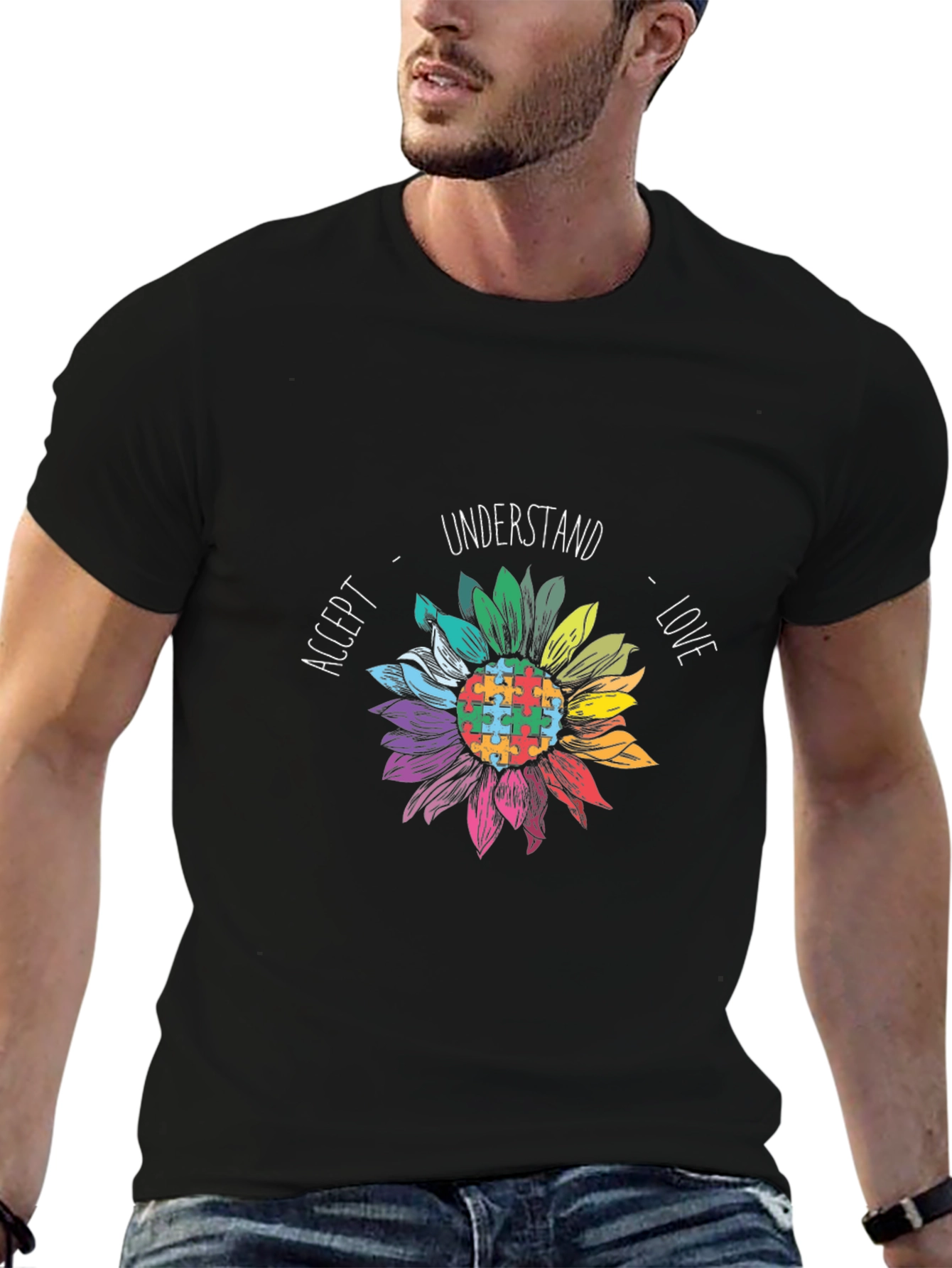 Autism Awareness Sunflower T-Shirt - Accept Love Understand