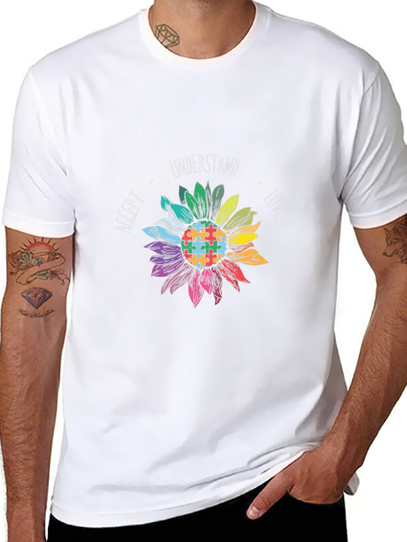 Autism Awareness Sunflower T-Shirt - Accept Love Understand