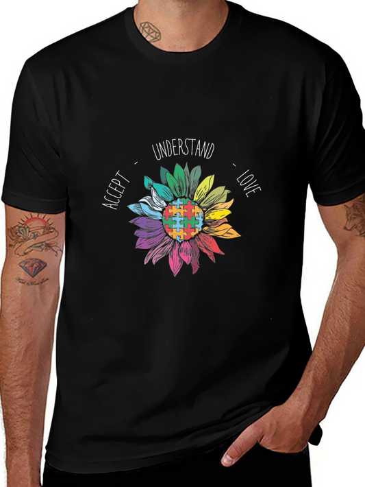 Autism Awareness Sunflower T-Shirt - Accept Love Understand