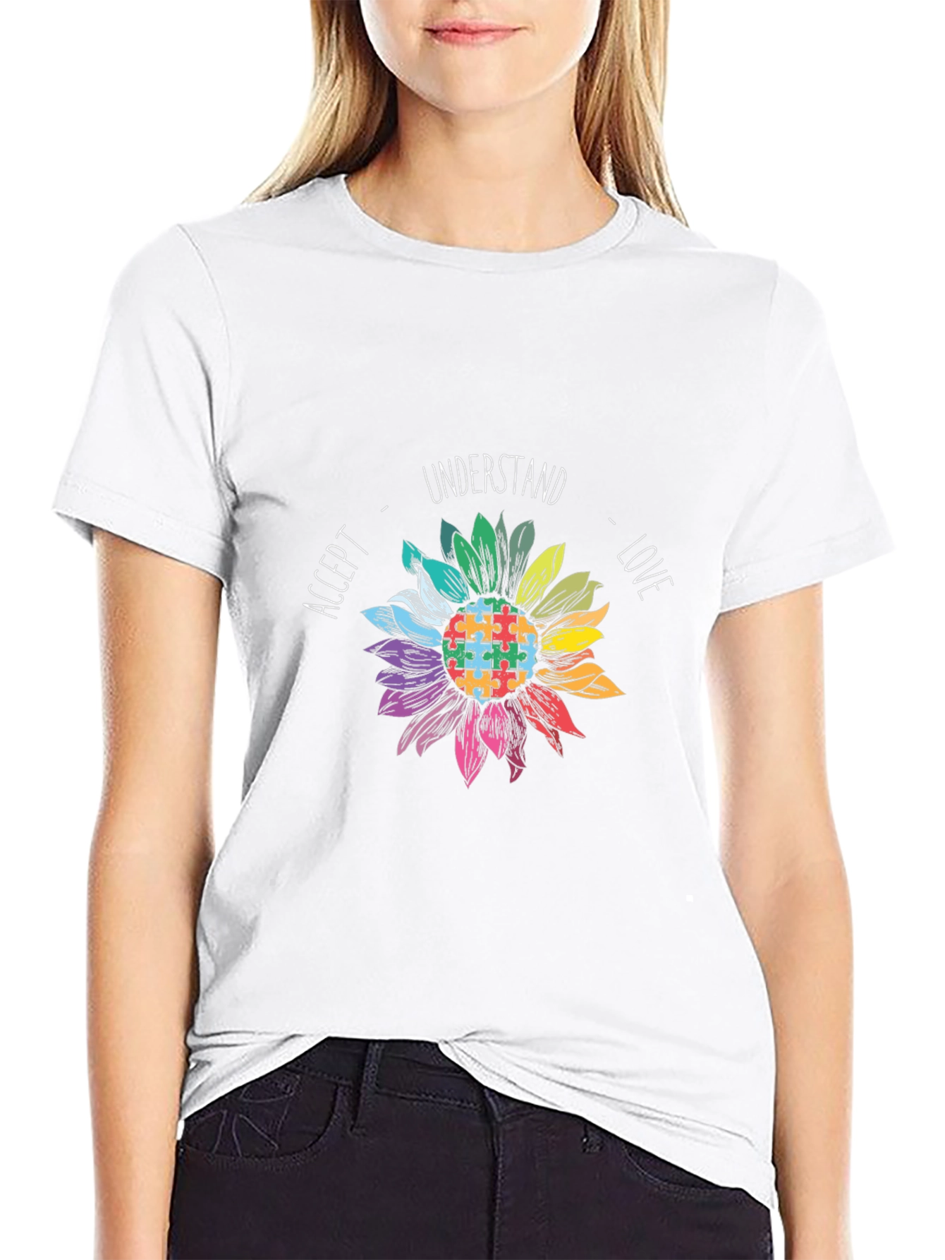 Autism Awareness Sunflower T-Shirt - Accept Love Understand