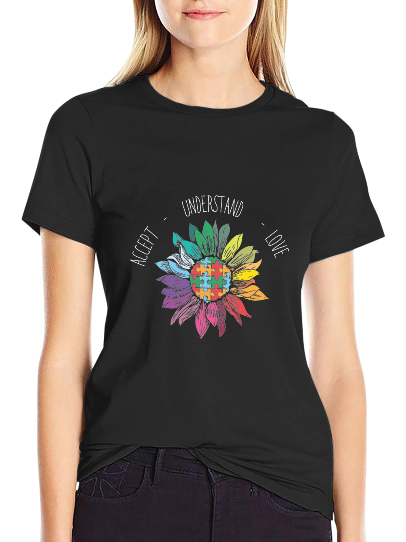 Autism Awareness Sunflower T-Shirt - Accept Love Understand