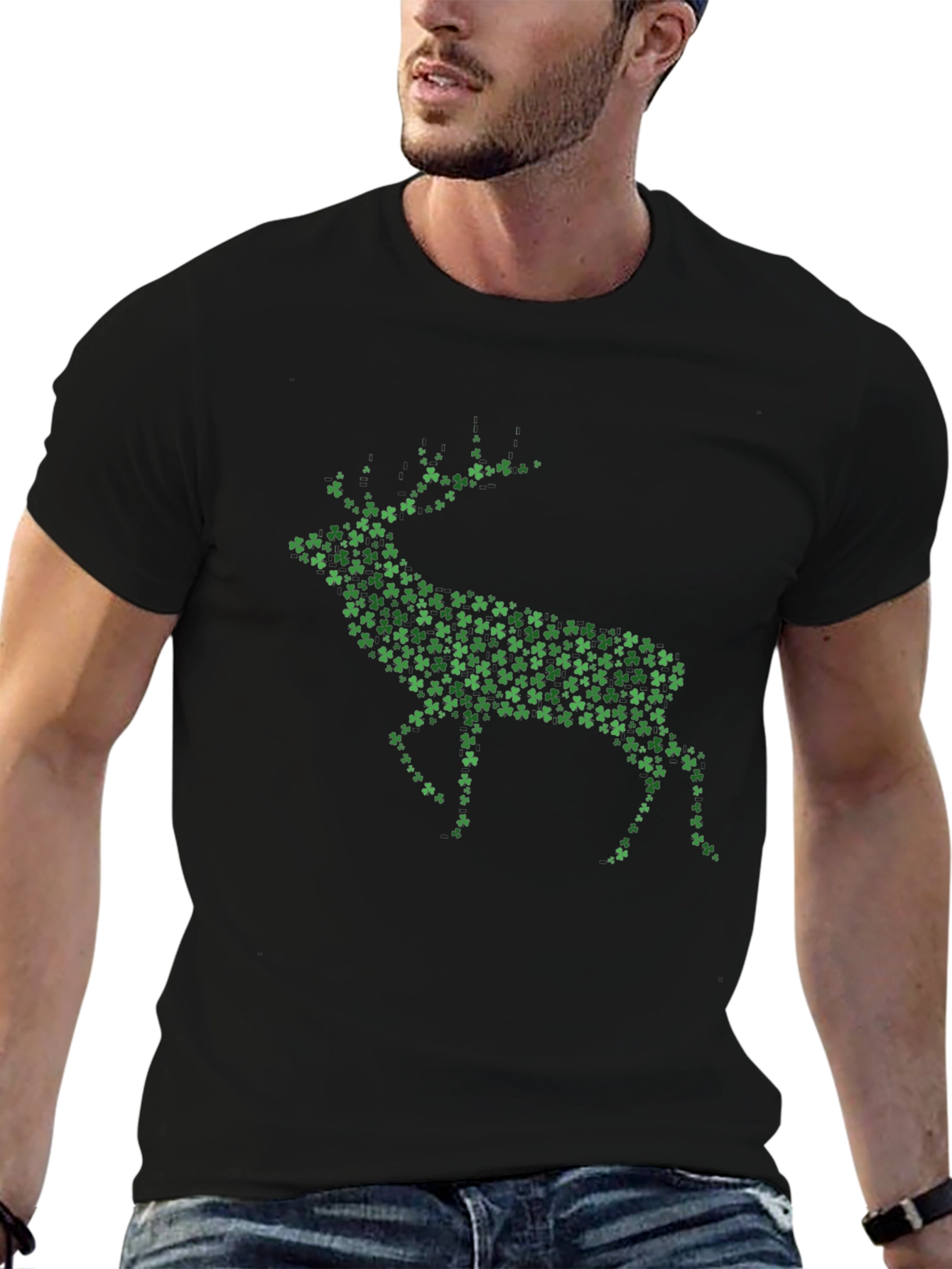 St. Patricks Day Deer Clover Graphic T-Shirt