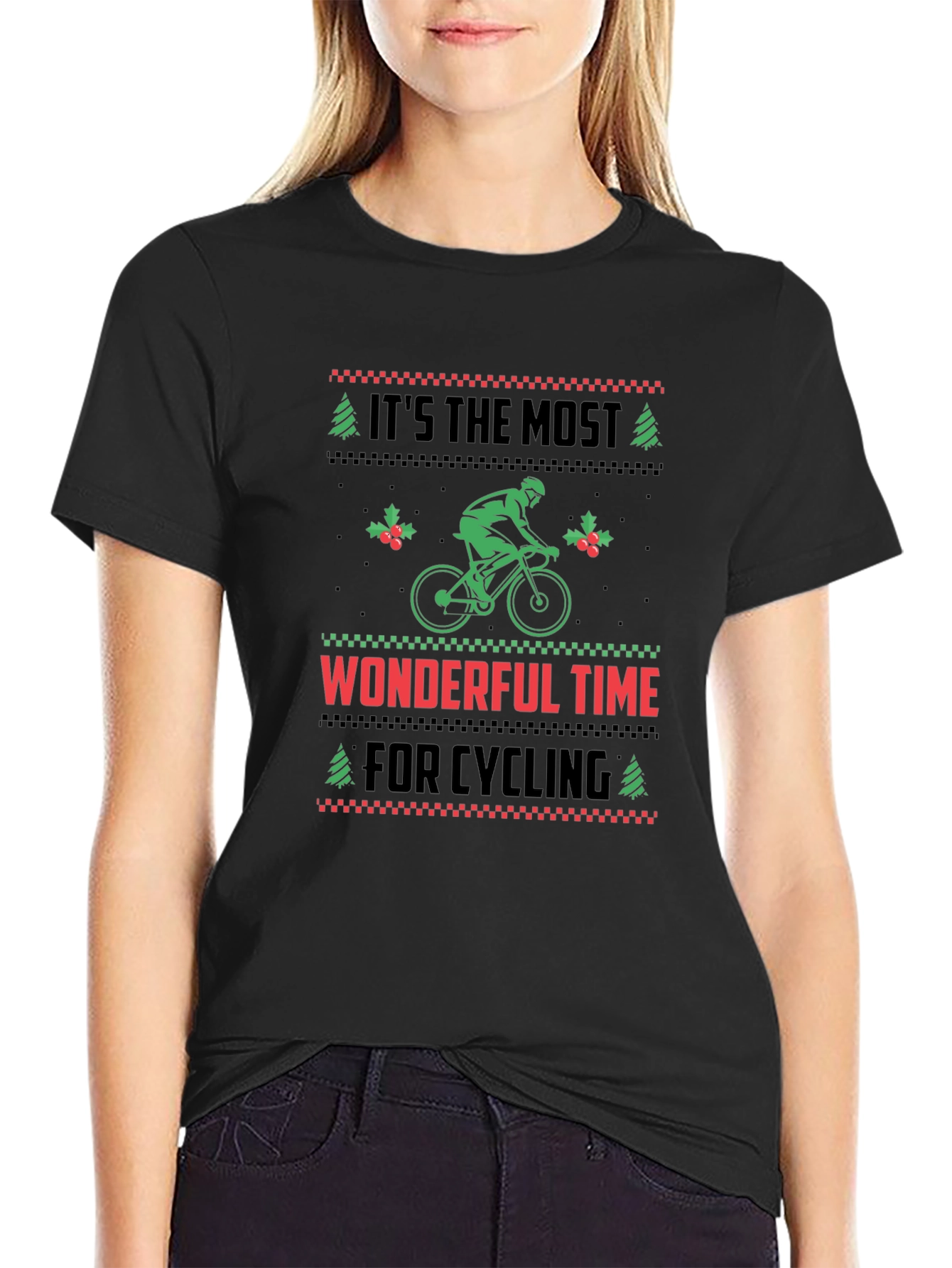 Cycling Christmas T-Shirt - Holiday Ugly Sweater Style
