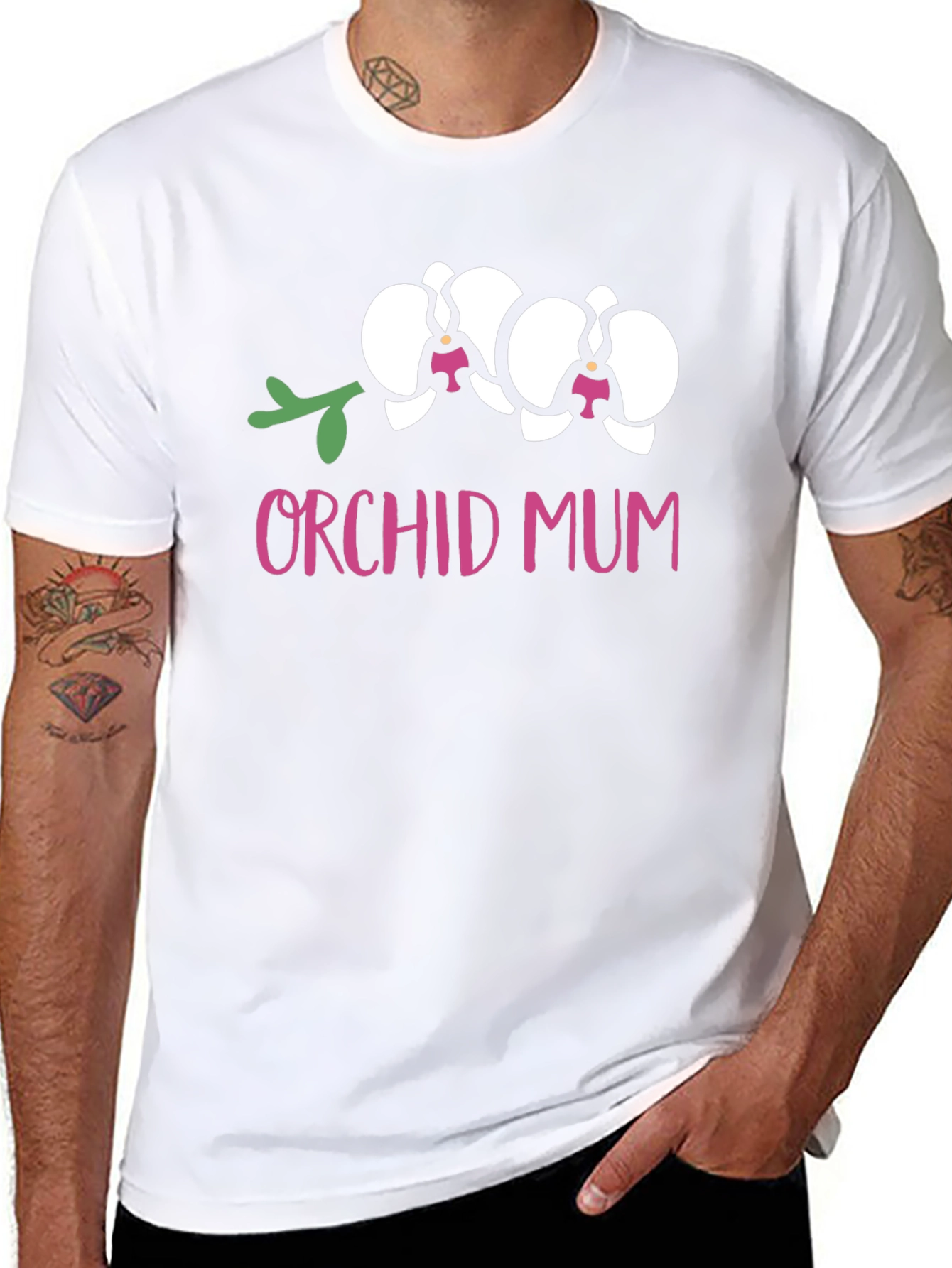 Orchid Mum Graphic Tee - Black Cotton T-Shirt