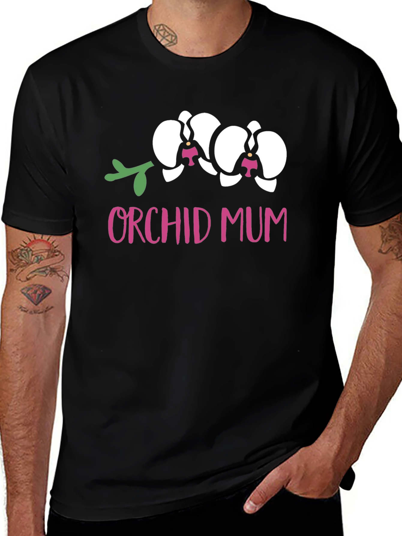 Orchid Mum Graphic Tee - Black Cotton T-Shirt