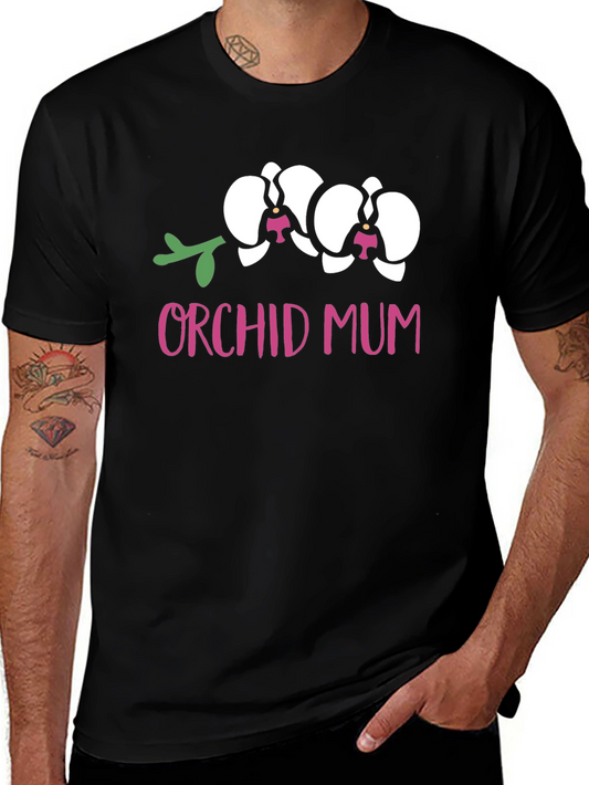 Orchid Mum Graphic Tee - Black Cotton T-Shirt