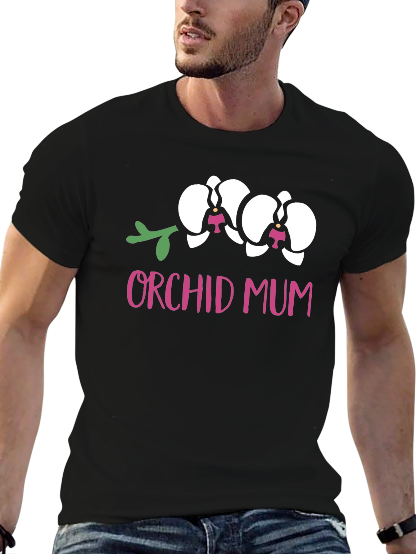 Orchid Mum Graphic Tee - Black Cotton T-Shirt