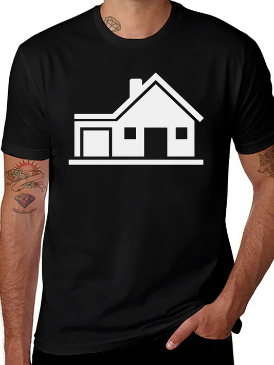 Modern House Graphic Tee - Black Cotton Blend T-Shirt