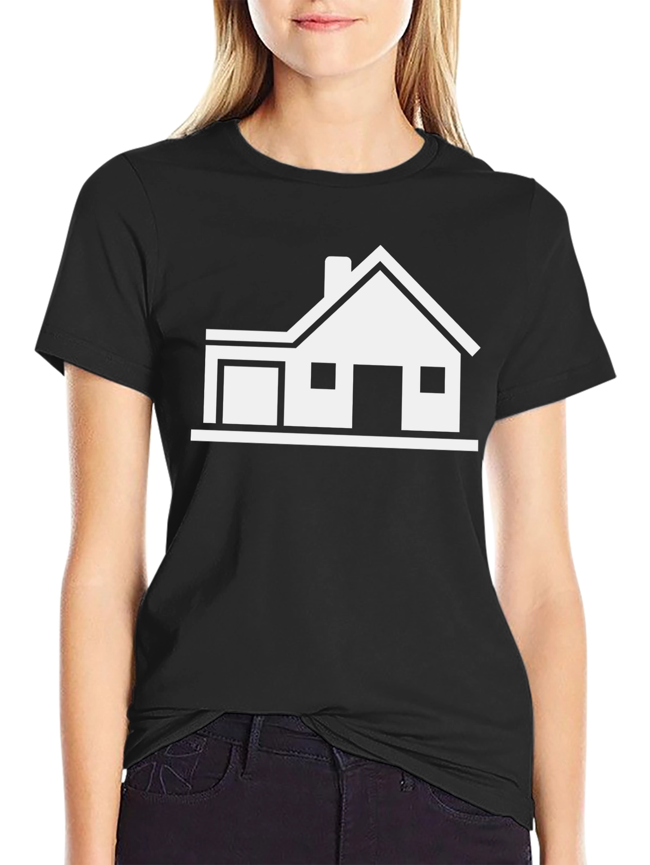 Modern House Graphic Tee - Black Cotton Blend T-Shirt