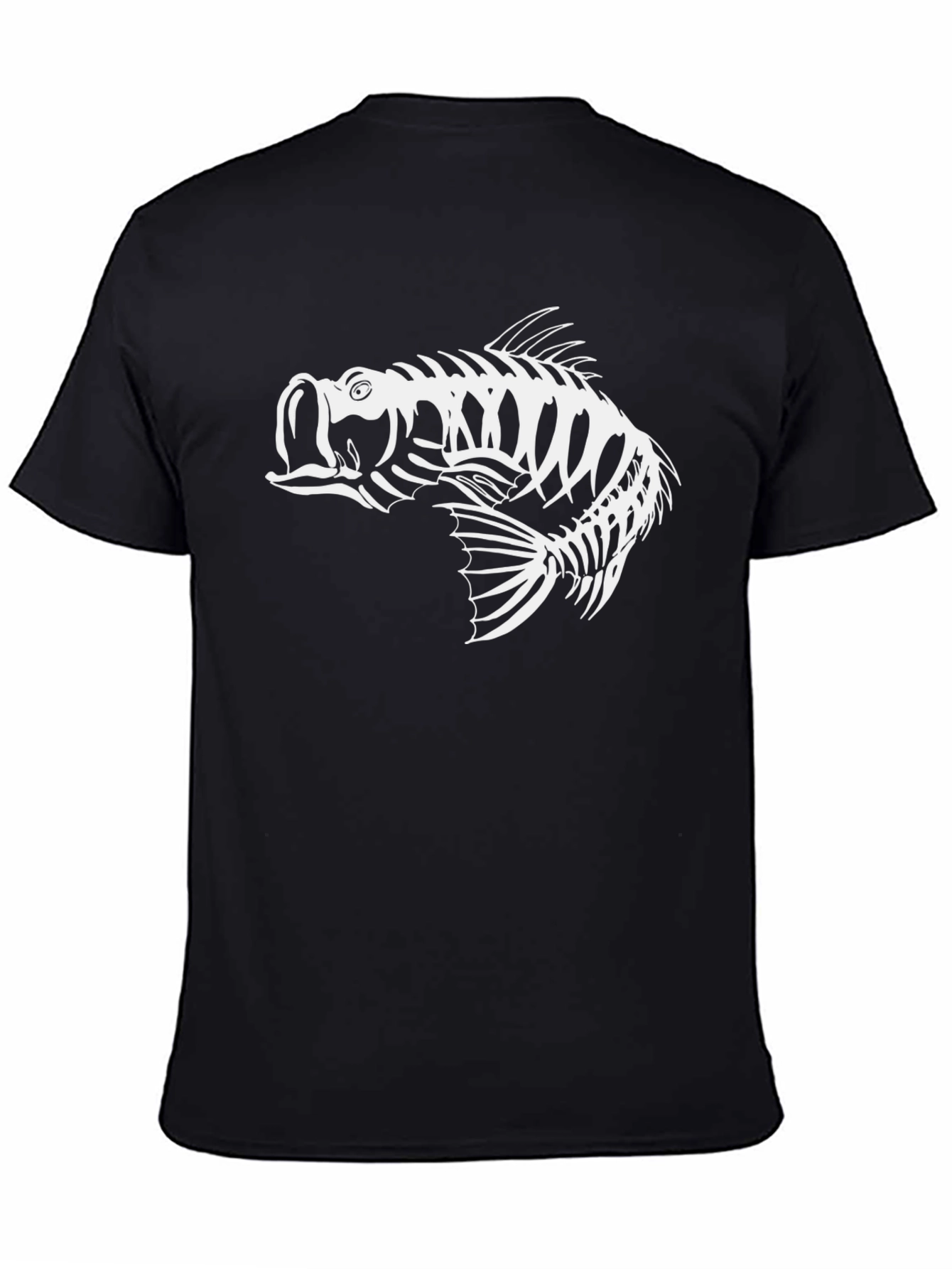 Black T-Shirt with Fish Skeleton Graphic