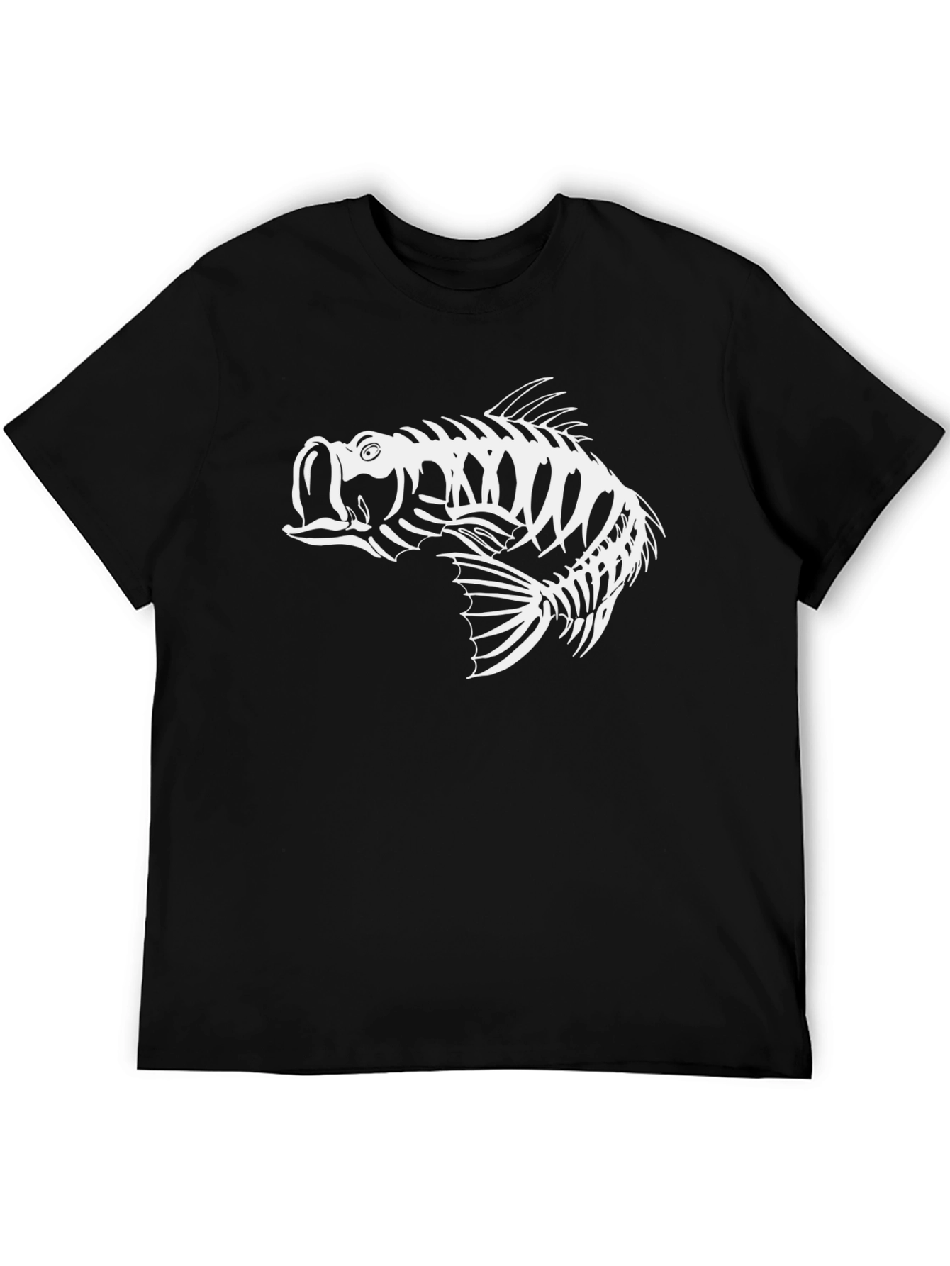 Black T-Shirt with Fish Skeleton Graphic