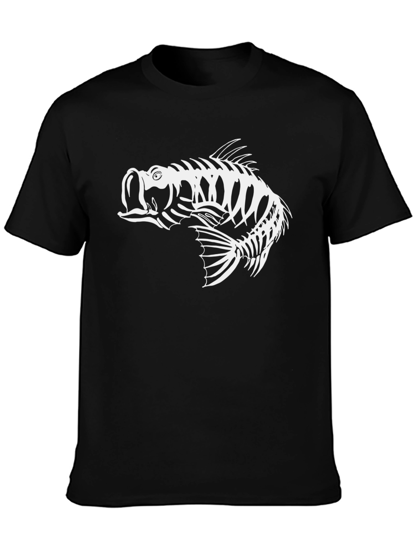 Black T-Shirt with Fish Skeleton Graphic