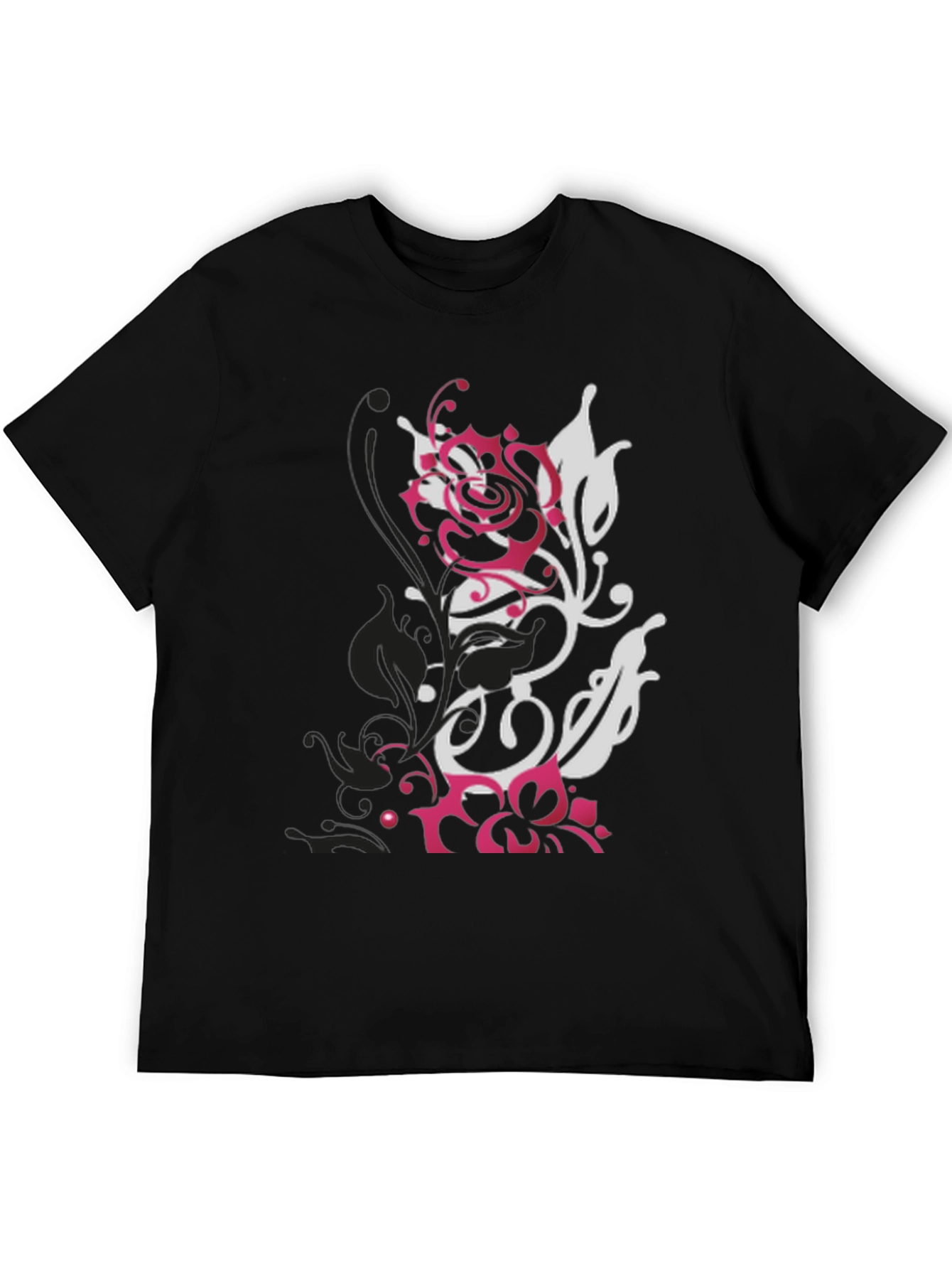 Black T-Shirt with Floral Graphic