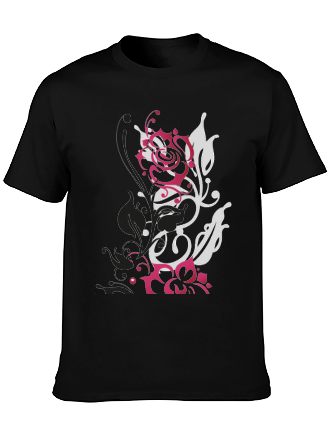 Black T-Shirt with Floral Graphic