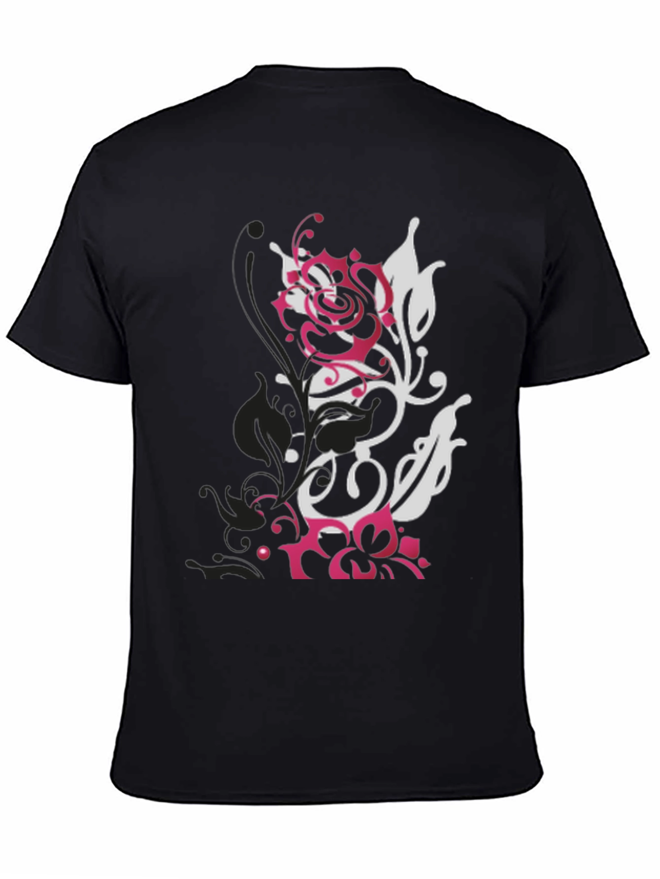 Black T-Shirt with Floral Graphic