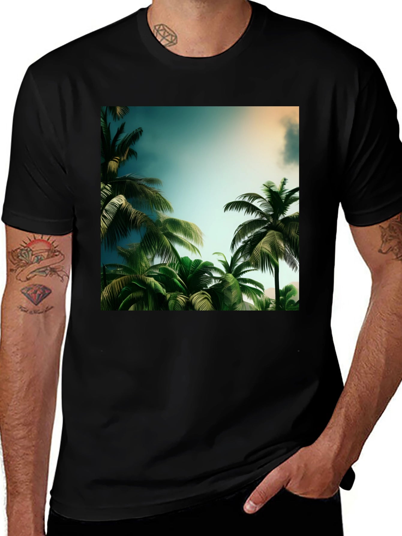 Tropical Palm Tree Graphic Black T-Shirt